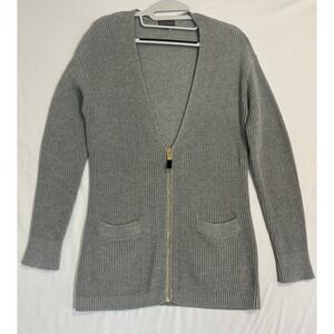 Vince Camuto Womens Grey Shaker Knit Full Zip Cotton Cardigan Sweater PM Grey